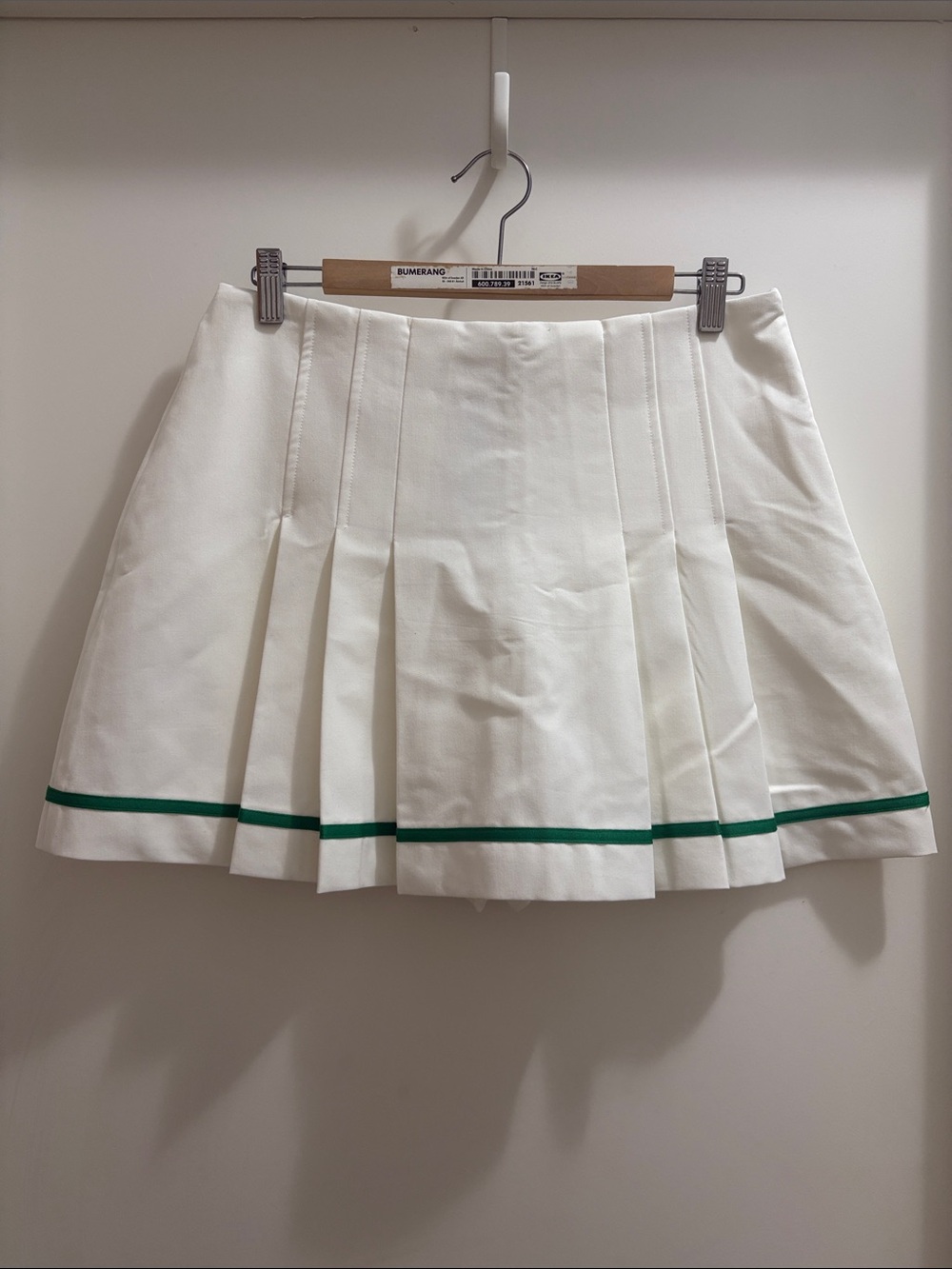 English Factory White Pleated Skirt with Green Hem Stripe